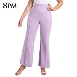 Women's Plus Size Pants Womens Wide Leg Purple Knitted Elastic High Waisted Casual Elegant Comfy Flare Slim Trousers Ouc1539Women's