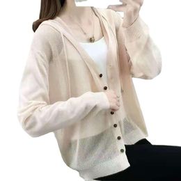 Women's Knits & Tees Ice Silk Sweater Sunscreen Women's Long-sleeved Loose Thin Cardigan Summer Air-conditioning Shirt Bottoming ShirtWo