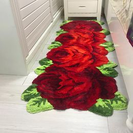 Carpets Red Rose Living Room Carpet Table Bedroom Rug Bedside Thick Pink Parlor Floor Bath Mat Art Romantic TapeteCarpets