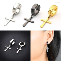 Clip-on & Screw Back Gothic Jewelry Cross Earrings For Teens Clip Without Piercing Earring Women's Stainless Steel Hoop SilverClip-on Ki
