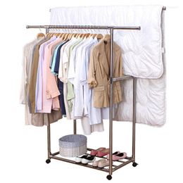 Laundry Bags 7999 Stainless Steel Double Pole Drying Rack Floor Indoor Cool Balcony Hanging Clothes