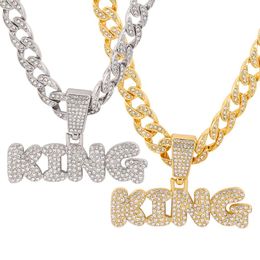 Pendant Necklaces Men's Rhinestone Hip Hop Fashion KING Letter Cuban Link Necklace Gifts For Male FriendsPendant