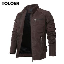 Fashion Winter Leather Jacket Men Stand Collar Motorcycle Washed Retro Velour Faux Leather Jacket Zipper Pockets Mens Coats 3XL 201127