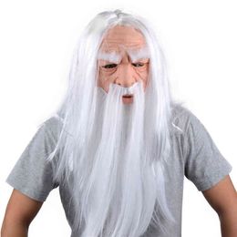 Christmas Old Man Long White Beard Witch Cosplay Mask Adult Latex Costume Headgear One Size L220711