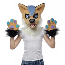 Plush Beige Fox Fursuit Head for Kids 9-15 Mascot Costume Furry Animal Accessories Fancy Party Game Clothes Stage Show