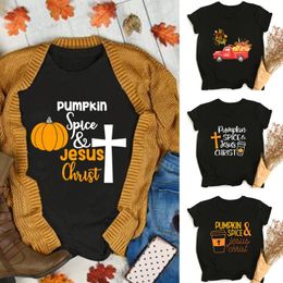 Women's T-Shirt Pumpkin Spice Jesus Christ T Shirt Women Halloween Party Graphic Tee Casual Top Tshirt Female Tshirts Thanksgiving Gift