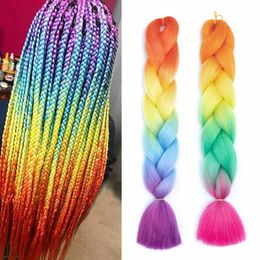 Ombre Synthetic Braiding Hair Extensions For Crochet Braids 24'' 100g Jumbo Braids 2/3/4 Tone Color Pink Black Blue Purple Ultra Braid