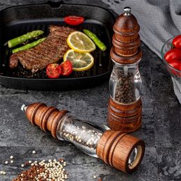 Solid wood pepper grinder pulverizer mill salt and shakers set seasoning bottle sprayer kitchen spice jar 220527