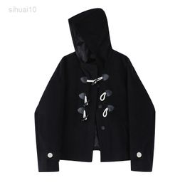 Black Claxon Wool Jacket Women Autumn And Winter New College Style Hoodie Short Cotton Jacket Female Stylish Simplicity L220725