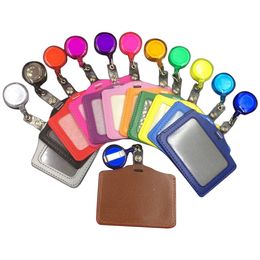 PU Leather card sleeve With Pull buckle Clip ID Badge Case Clear Bank Credit Card Badge Holder School student office LX3277