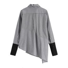 Women Black Striped Asymmetrical Split Joint Blouse New Lapel Long Sleeve Loose Fit Shirt Fashion Spring Autumn 1D364 201201