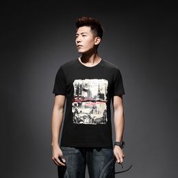 2022 Summer New Korean Men's T-Shirts Personalised Graffiti Pattern Printing Design Short Sleeve Mercerized Cotton Round Neck Youth Tees Black White M-4XL