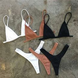 Brazilian Girls Swimming Suits Bikini Small Cup+ High Cut Style Beach Biquini Solid Black/White Micro Swim Thong Bikinis 220408