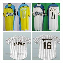 Chen37 Custom 11 Shohei Otani Hokkaido Nippon-Ham Fighters Jerseys Yellow Blue White Pinstriped Japan Samurai 16 Shohei Otani Baseball Shirts Cheap
