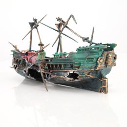 24x12cm Large rium Decoration Boat Plactic Ship Air Split Shipwreck Fish Tank Decor Wreck Sunk Y200917