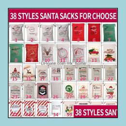 Canvas Christmas Santas Bag Large Dstring Candy Claus Bags Xmas Gift Santa Sacks For Festival Decoration Drop Delivery 2021 Decorations Fest