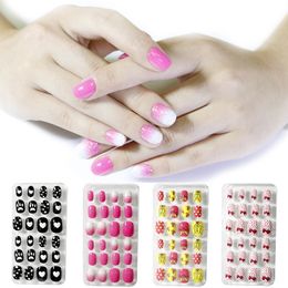 24PCS/Lot Candy False Nail Tips Press On Cartoon Full Cover Fake Nails for Girls