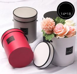 Paper box organizer Pure Color Round Flower Boxes Gift Wrap with Lid Hug Bucket Florist Gift 14*18 cm