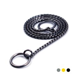 Metal Copper Slip Dog Chains Solid Snake Training Choke Ptype Dog Collars Gold Silver Pet Product for Puppy Big Dog Necklace 201030