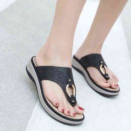 New slippers women's wedge heel metal buckle flipflops comfortable fashion beach nonslip outdoor platform shoes casual mujer J220716