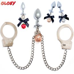 sexyy Metal Tail Plug Handcuffs Anal Cosplay sexy Toys for Couples Dildo Adults Games Slave Bdsm Women Binding
