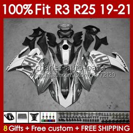 OEM Bodywork For YAMAHA YZF-R25 YZFR3 YZF-R3 19-21 Body Kit 141No.186 100% Fit YZFR25 YZF R 3 25 R3 R25 19 20 21 R-25 Frame 2019 2020 2021 Injection Mould Fairing white grey