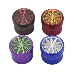 63mm herb grinders 4 parts chamfered drum type lightning transparent cover split Aluminium alloy Muller Smoking Herb Tobacco Grinder Christmas Gift