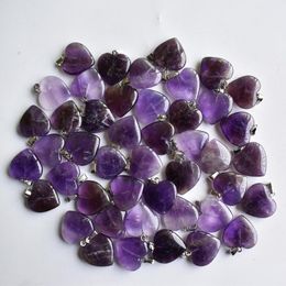 Pendant Necklaces Love Heart Stone Beads Pendants 20mm Wholesale Charms Natural Amethysts For DIY Jewellery Making Women Gift