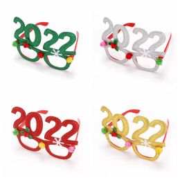 Fashion Glitter Christmas Glasses Decoration 2022 Holiday Glass Frame Xmas Home Decorations Gifts