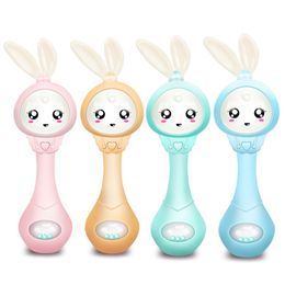 QWZ Musical Flashing Baby Rattles Teether Rattle Toy Hand Bells Rabbit Hand Bells born Infant Early Educational Toys 012M 220531