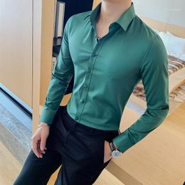 Men's Business dress Long sleeve Formal Pure color Shirts Blouses Slim fit Lapel