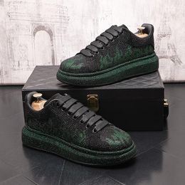 Brand Fashion Men's Casual Shoes Germuss Diamond Rhinestones Handmade Lace-Up Business Black Green Loafers Comfortable Breathable Walking Sneaker
