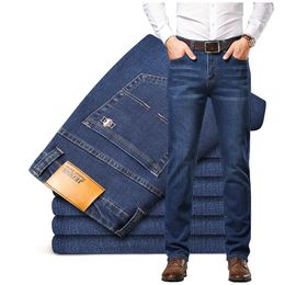 Men's Jeans Modal Men's Business Straight Black Blue Casual Denim Pants Plus Size 42 Brand Male Spring Autumn Winter TrousersMen's