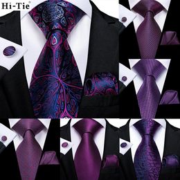 Purple Solid Paisley Silk Wedding Tie For Men Novelty Design Handky Cufflink Set Party Business Dropshipping