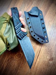 New R7273 Survival Straight Knife A2 Stone Wash Tanto Point Blade Full Tang Black G10 Handle Outdoor Camping Tactical Knives with Kydex