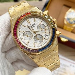 Colour Diamond Mens Watch Quartz Movement Watches 41mm Business Wristwatch Montre de Luxe Special Stainless Steel Strap