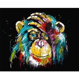 Painting By Numbers DIY Drop 40x50 50x65cm Colorful Orangutan Animal Canvas Wedding Decoration Art picture Gift LJ200908