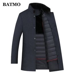 BATMO winter wool trench coat menmens 90% white duck down wool jackets thicked wool coat menplussize M4XL 201116