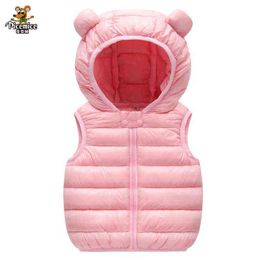 New 2021 Baby Boys Girls Cotton Winter Vest Outfit Fashion Children Cotton Lined Cartoon Ear Hoodies Baby Warm Jacket J220718