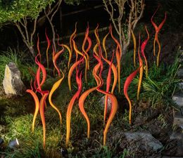 Garden Art Decoration Standing Floor Lamp Orange Spears Hand Blown Murano Glass Reeds Sculpture 24 to 48 Inches