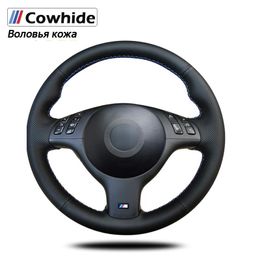 Steering Wheel Covers Handsewing Black Genuine Leather For E46 E39 330i 540i 525i 530i 330Ci M3 2001-2003SteeringSteering