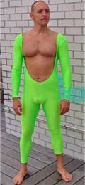 Mens sexy Catsuit Costumes Green color Lycar Spandex Leotard Zentai jumpsuit