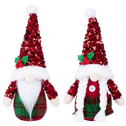 Christmas Gnomes Decoration Swedish Tomte with Sequin Hat Buffalo Plaid Plush Elf Doll Home Office Ornament XBJK2208
