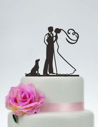 Personalized Acrylic Blake Groom And Bride Topper with the DogCustom Dog TopperCouple Silhouette Wedding Cake Decor 220618