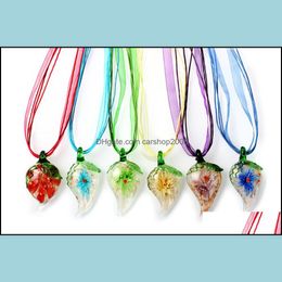 Pendant Necklaces Pendants Jewellery Handmade Lampwork Glass Murano Inner Flower Rope Silk Necklace Trendy Dhrqn