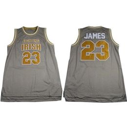 Nikivip Fighting Irish High School Lebron James #23 Gray Retro Basketball Jersey Men's Stitched Custom Number Name Jerseys