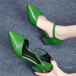 Women Fashion Green Pu Leather High Heel Shoes Ladies Casual Sweet Buckle Strap Office Heels