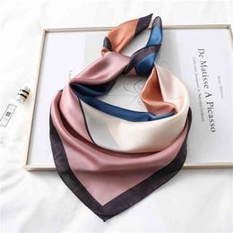 2022 Luxury Silk Satin Square Scarf Women Print 70cm Spring Shawl Wrap Neck Tie Female Hair Hand Bag Wirst Foulard Bandana Hijab