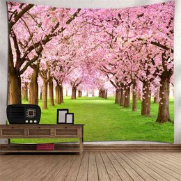 Cherry Blossoms Fantasy Carpet Wall Decor Carpet Hippie Psychedelic Tapestry Aesthetic Japan Landscape Dorm Bedroom Decoration J220804