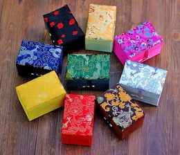 10pcs 9x6x5 cm Vintage Small Chinese Silk Brocade Box Rectangle Cotton Filled Jewellery Gift Packaging Boxes Stone Storage Cases